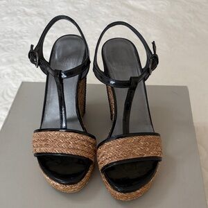 Stuart Weitzman Black and Brown Wedge Sandals
